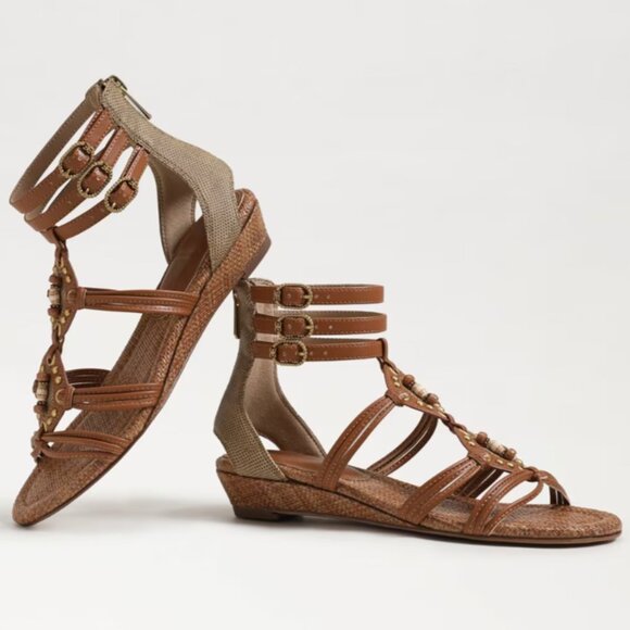 Sam Edelman Danica Gladiator Wedge Sandal Boho Woven Strappy Beaded Ankle Strap - Picture 2 of 12